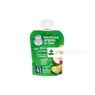 GERBER POUCH ORGANIC PERA, MANZANA, PLATANO 90 G GERBER