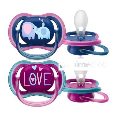 CHUPETE ULTRA AIR +18 M ELEFANTE/LOVE NIÑA 2 UDS SCF349/22 AVENT