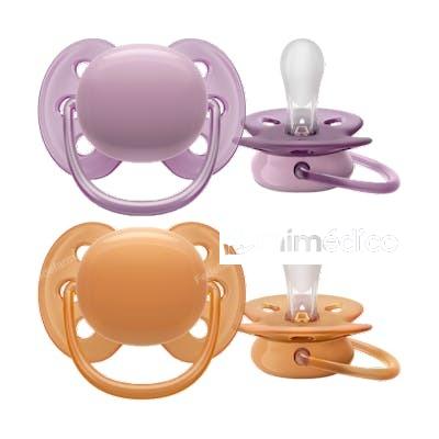 CHUPETE ULTRA SOFT 6-18 M LILA/NARANJA NIÑA 2 UDS SCF091/33 AVENT