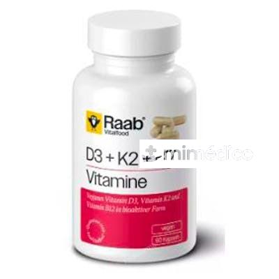VITAMINA D3+K2+B12 460MG 60 CAP VEGAN SIN GLUTEN RAAB VITALFOOD