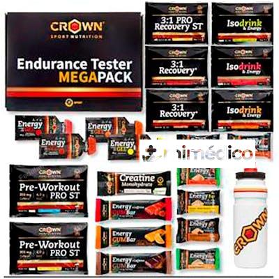 PACK ENDURANCE TESTER 3.0 CON BIDON 750ML VARIADO CROWN SPORT NUTRITION