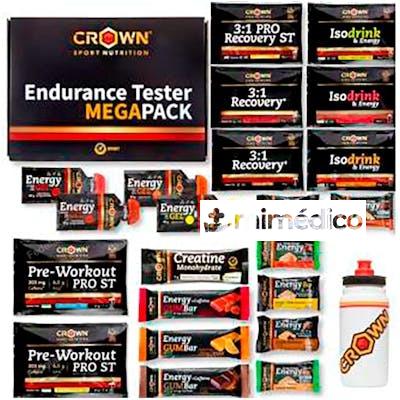PACK ENDURANCE TESTER 3.0 CON BIDON 550ML VARIADO CROWN SPORT NUTRITION