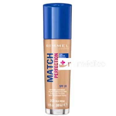 BASE DE MAQUILLAJE MATCH PERFECTION SPF20 30 ML 203 TRUE BEI RIMMEL LONDON