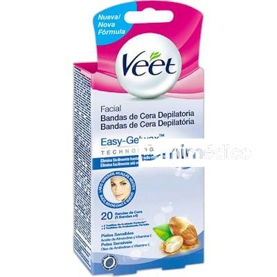 BANDAS DE CERA DEPILATORIAS FACIALES PARA PIEL SENSIBLE 20 U VEET