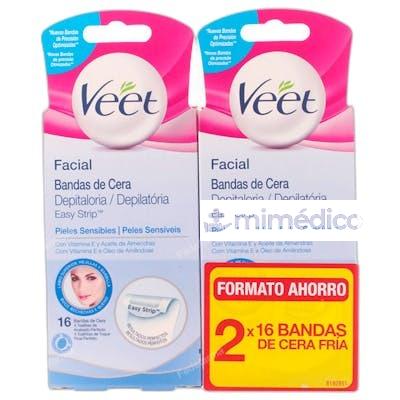 BANDAS DE CERA DEPILATORIAS FACIALES PARA PIEL SENSIBLE 2 UD VEET