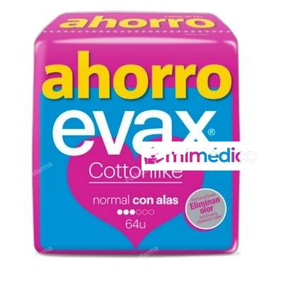 COMPRESA COTTONLIKE NORMAL ALAS 64 UNIDADES EVAX