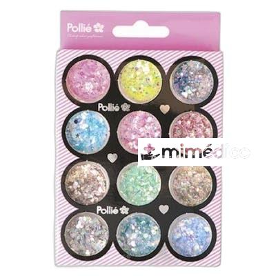 POLVOS GLITTER BRILLO DECORACION DE UNAS 12 PIEZAS NA POLLIE
