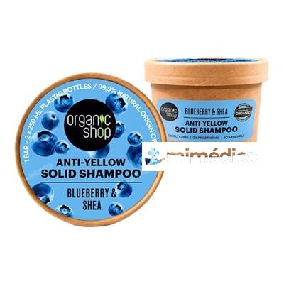 CHAMPU SOLIDO ANTIAMARILLO ARANDANO AZUL Y KARITE, 60 G ORGANIC SHOP