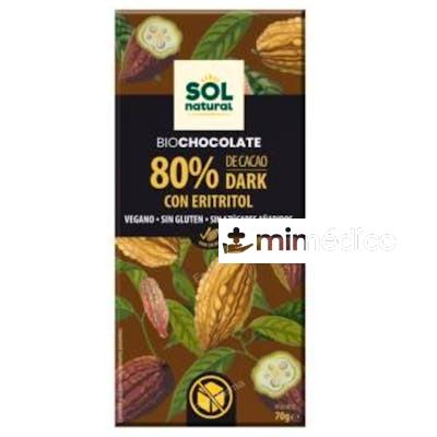 CHOCOLATE 80% CON ERITRITOL TABLETA 70G BIO VEGAN SOLNATURAL