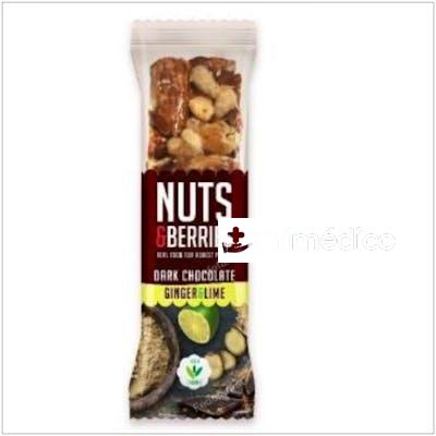 BARRITA CHOCOLATE NEGRO-JENGIBRE-LIMA 15UDS. BIO  NUTS & BERRIES
