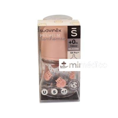 BIBERON PREMIUM BOCA ANCHA SILICONA REDONDO 3POSI T/U +0M 150ML SUAVINEX