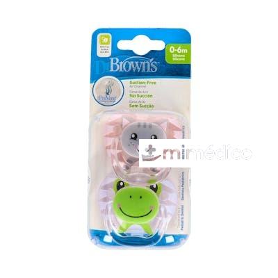 CHUPETE PREVENT ANIMA SILICONA ANATOMICO T/1 0-6M 2UN NIÃ‘A DR. BROWNÂ`S
