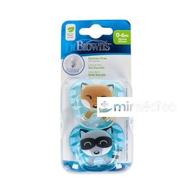 CHUPETE PREVENT ANIMA SILICONA ANATOMICO T/1 0-6M 2UN NIÃ‘O DR. BROWNÃ‚Â`S