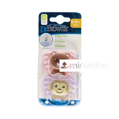 CHUPETE PREVENT ANIMA SILICONA ANATOMICO T/2 6-12M 2UN NIÃ‘A DR. BROWNÂ`S