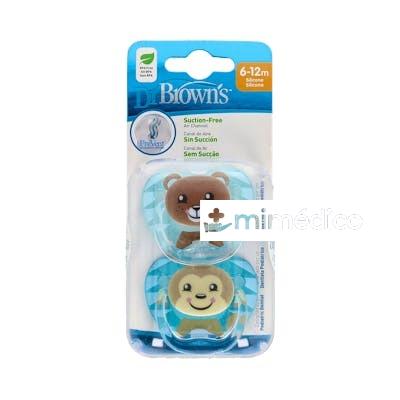 CHUPETE PREVENT ANIMA SILICONA ANATOMICO T/2 6-12M 2UN NIÃ‘O DR. BROWNÃ‚Â`S