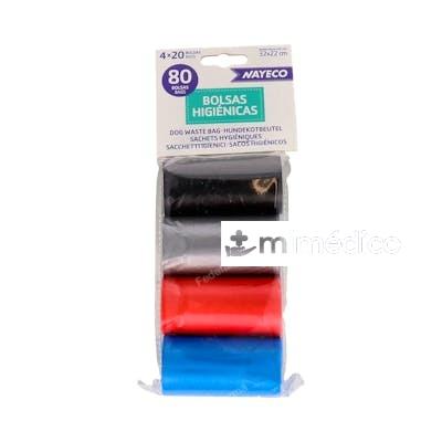 BOLSAS HIGIENICAS 4 ROLLOS DE 20 BOLSAS COLORES NAYECO VET