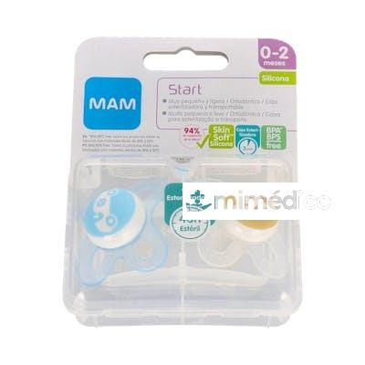 CHUPETE START SILICONA FISIO 0-2M 2UN AZUL MAM