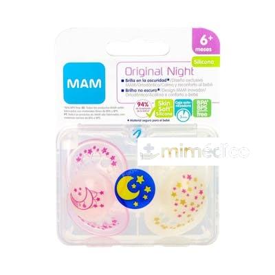 CHUPETE NIGHT SILICONA FISIO +6M 2UN ROSA NOCHE MAM