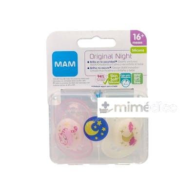 CHUPETE NIGHT SILICONA FISIO +16M 2UN ROSA NOCHE MAM