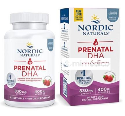 DHA PRENATAL 830 MG DE OMEGA-3 MAS 400 UI VIT D3 90 CAP NORDIC NATURALS