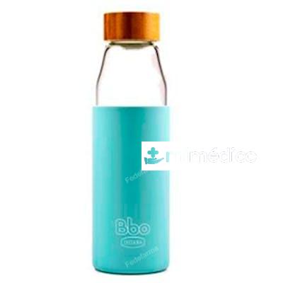BOTELLA BOROSILICATO TAPON BAMBU AZUL 500ML. IRISANA